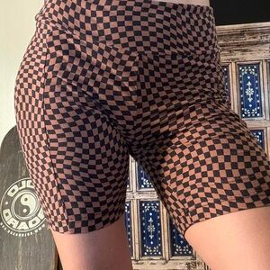 No Boundaries Black and Brown Checkered Bike Shorts